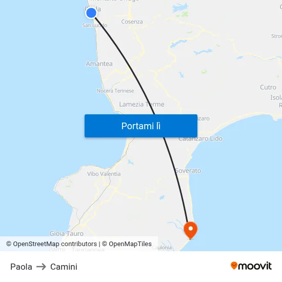 Paola to Camini map