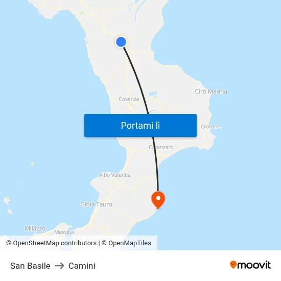 San Basile to Camini map