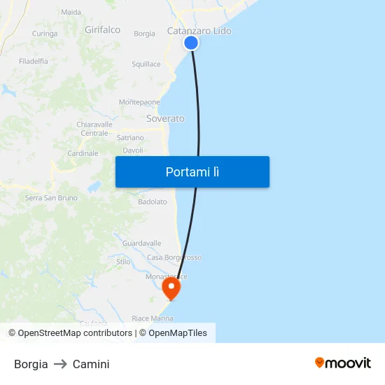 Borgia to Camini map