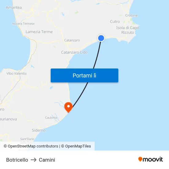 Botricello to Camini map