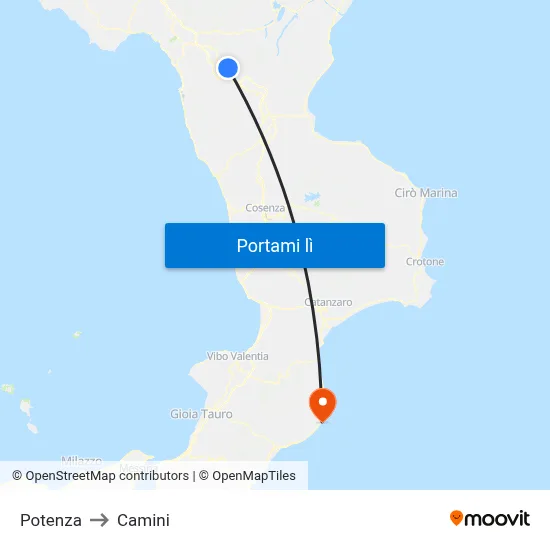 Potenza to Camini map
