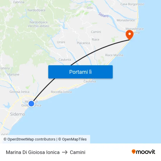 Marina Di Gioiosa Ionica to Camini map