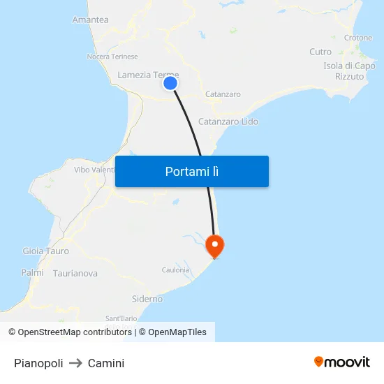 Pianopoli to Camini map