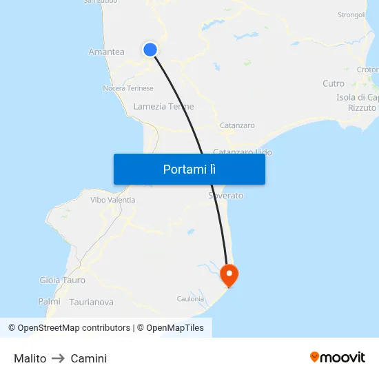 Malito to Camini map