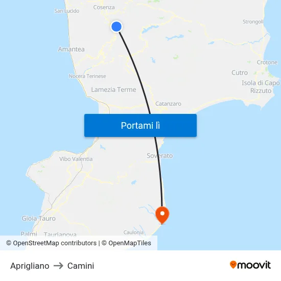 Aprigliano to Camini map