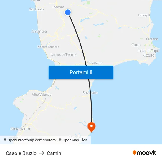 Casole Bruzio to Camini map