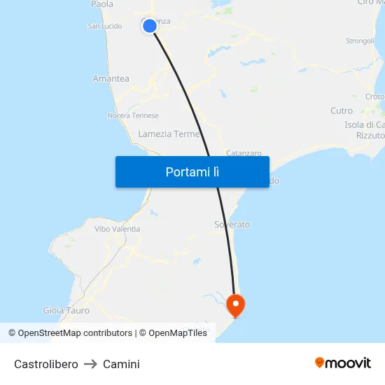 Castrolibero to Camini map