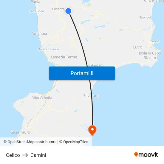 Celico to Camini map
