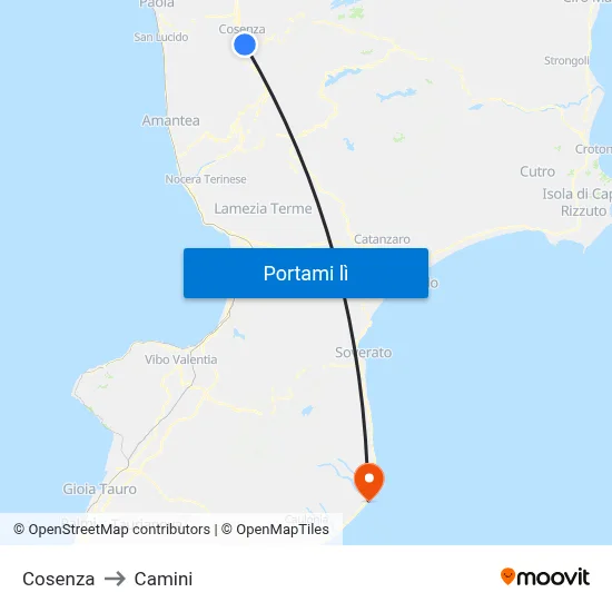 Cosenza to Camini map