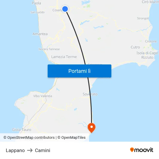 Lappano to Camini map