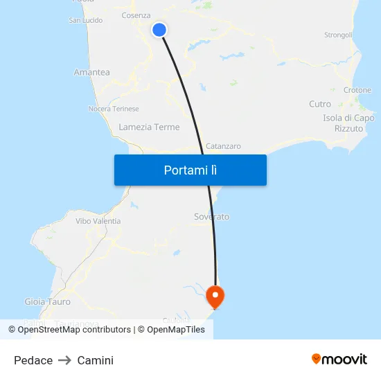 Pedace to Camini map