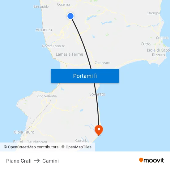 Piane Crati to Camini map