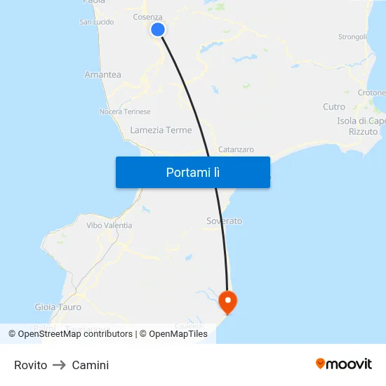 Rovito to Camini map