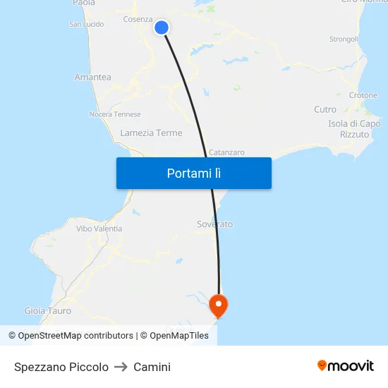 Spezzano Piccolo to Camini map