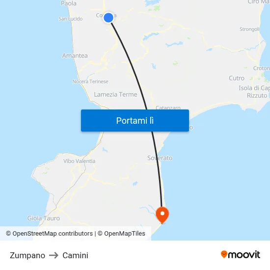 Zumpano to Camini map