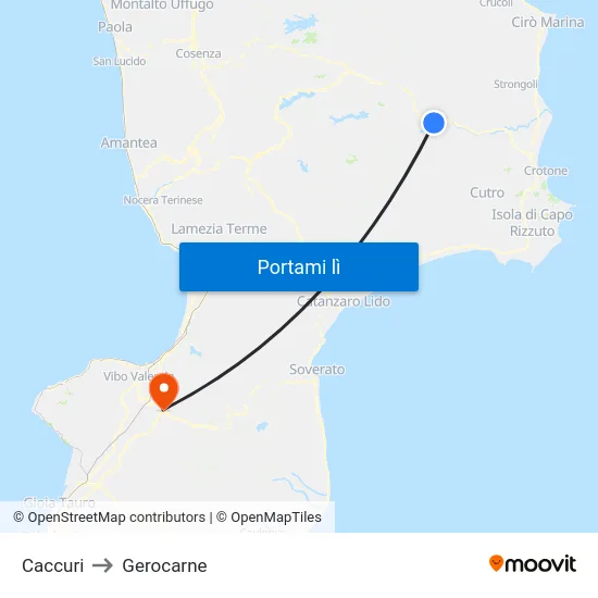 Caccuri to Gerocarne map