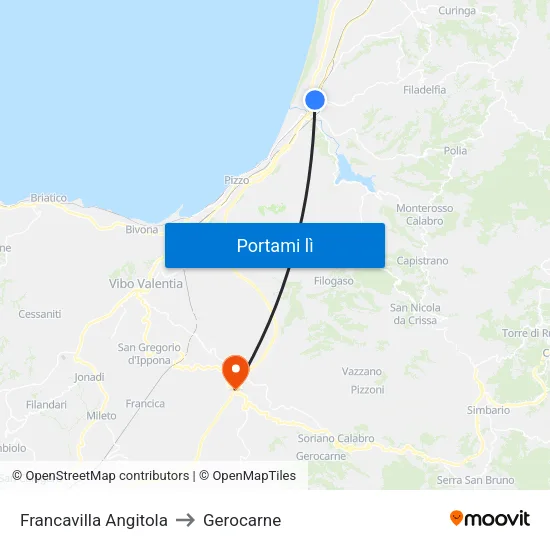 Francavilla Angitola to Gerocarne map