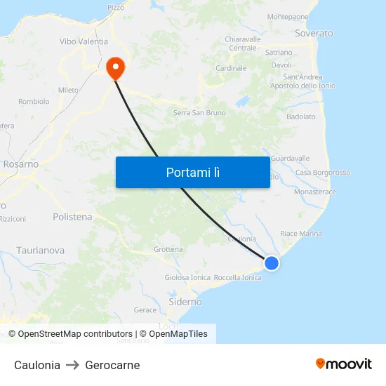 Caulonia to Gerocarne map