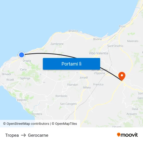 Tropea to Gerocarne map