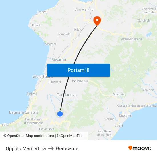 Oppido Mamertina to Gerocarne map