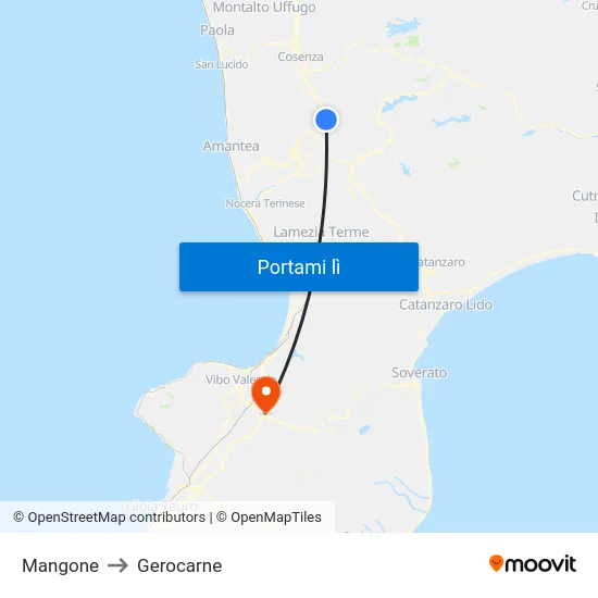 Mangone to Gerocarne map