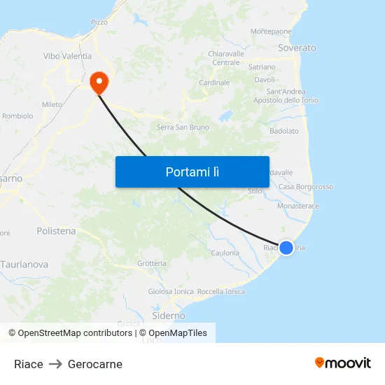 Riace to Gerocarne map