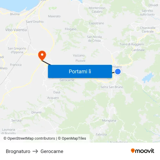 Brognaturo to Gerocarne map