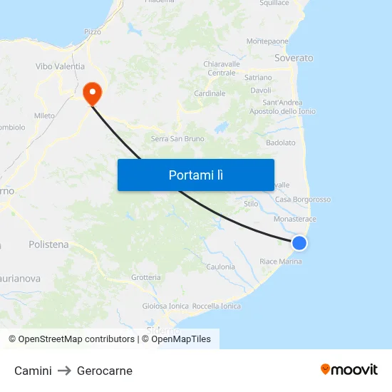 Camini to Gerocarne map