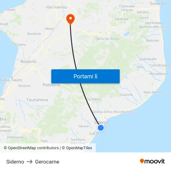 Siderno to Gerocarne map