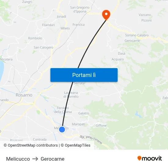 Melicucco to Gerocarne map