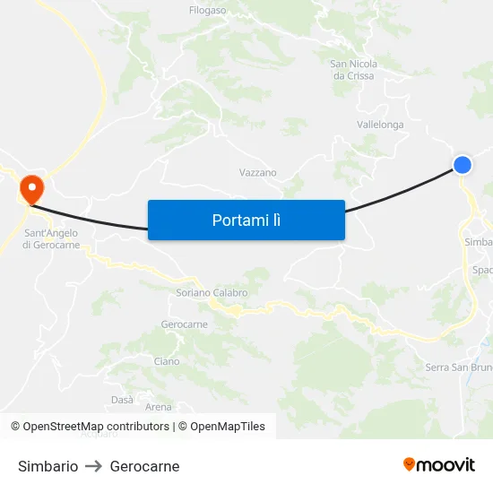 Simbario to Gerocarne map