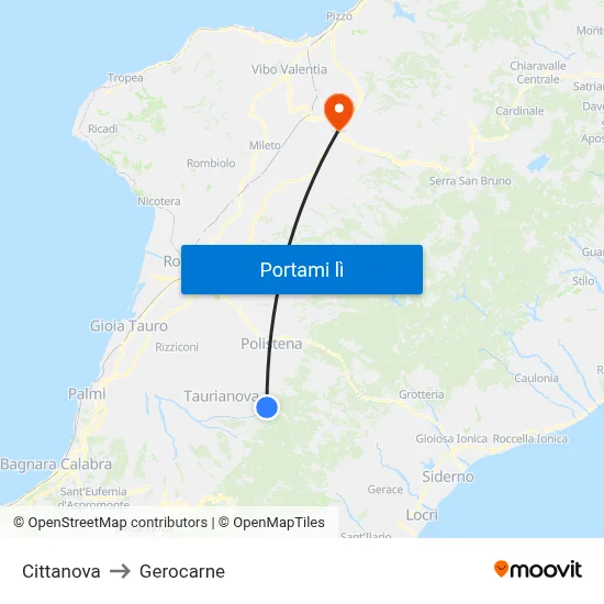 Cittanova to Gerocarne map