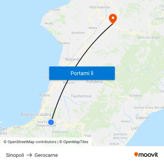 Sinopoli to Gerocarne map