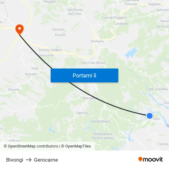 Bivongi to Gerocarne map