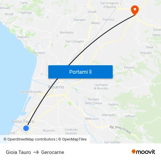 Gioia Tauro to Gerocarne map