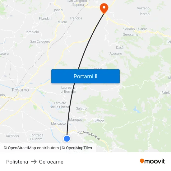 Polistena to Gerocarne map