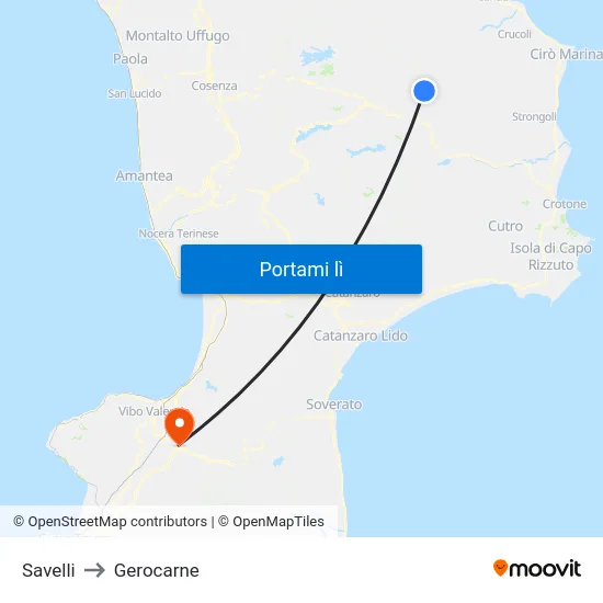 Savelli to Gerocarne map