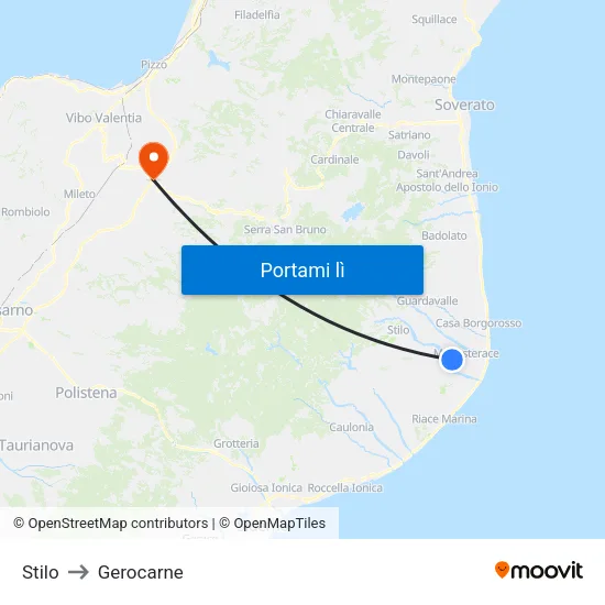 Stilo to Gerocarne map