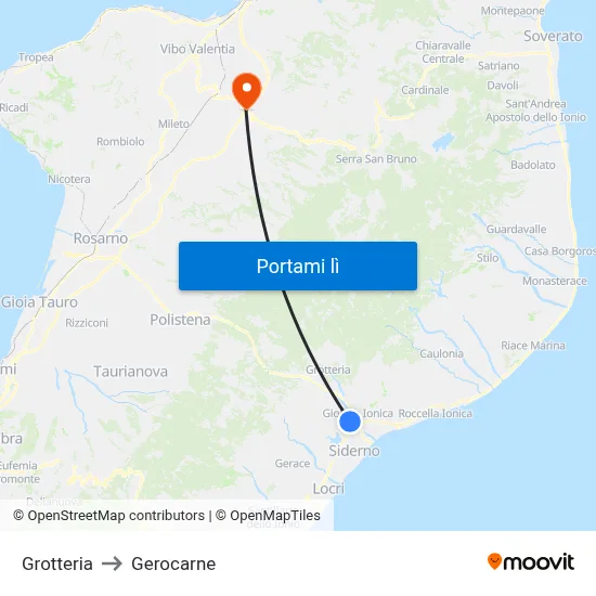 Grotteria to Gerocarne map