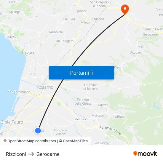 Rizziconi to Gerocarne map