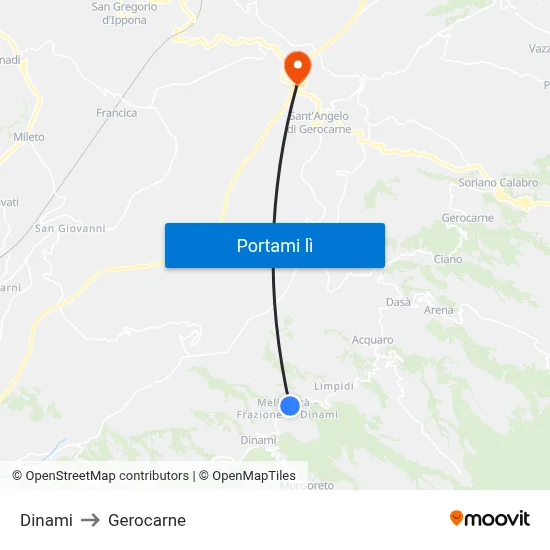 Dinami to Gerocarne map