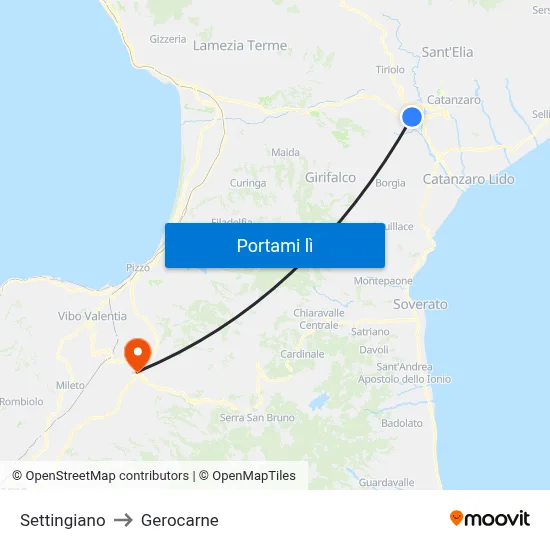 Settingiano to Gerocarne map