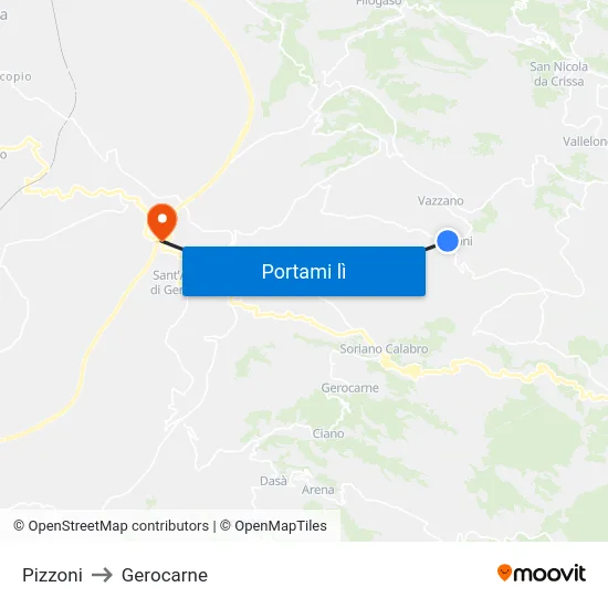 Pizzoni to Gerocarne map