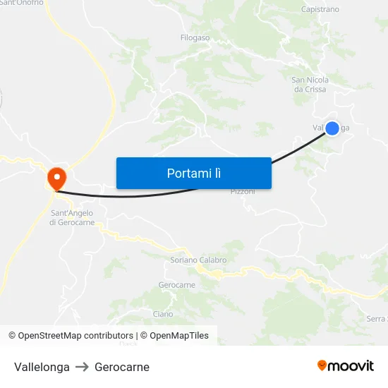 Vallelonga to Gerocarne map