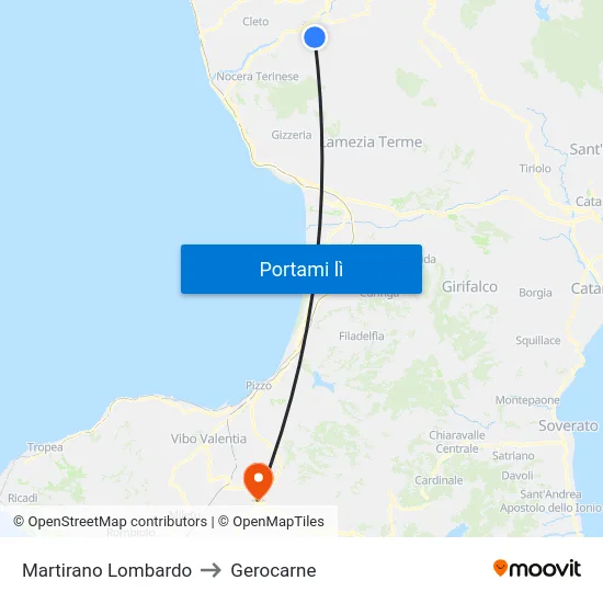 Martirano Lombardo to Gerocarne map