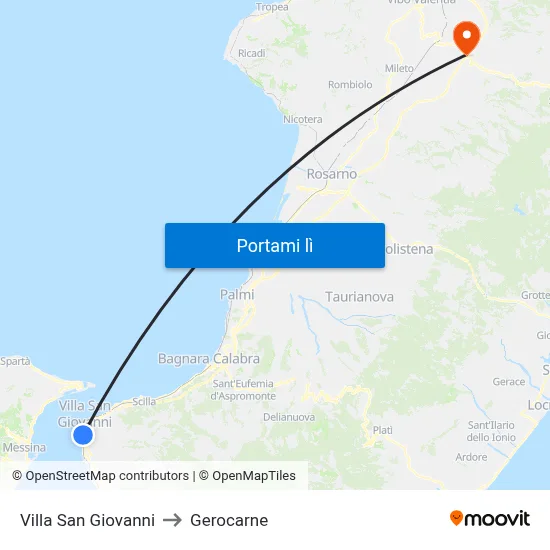Villa San Giovanni to Gerocarne map