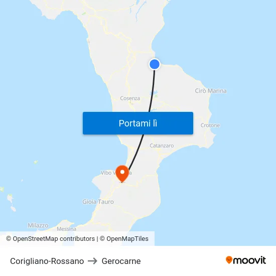 Corigliano-Rossano to Gerocarne map