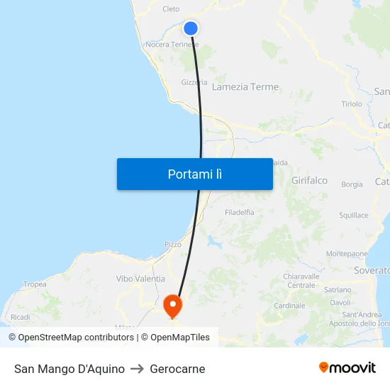 San Mango D'Aquino to Gerocarne map