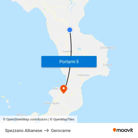Spezzano Albanese to Gerocarne map