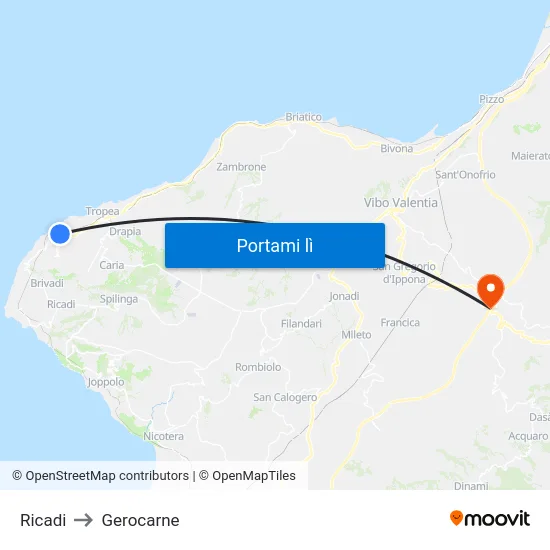 Ricadi to Gerocarne map